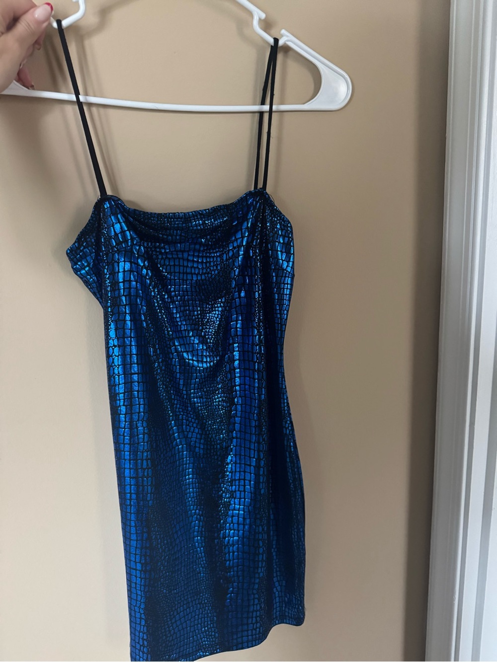 SHEIN Metallic Croc-Texture Mini Dress in Blue